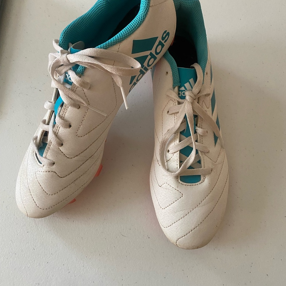 Adidas White and Teal Sports Cleats